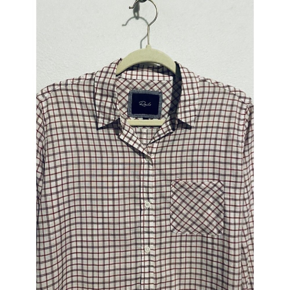 Rails Top Womens Small Red Plaid Button Up Long S… - image 2